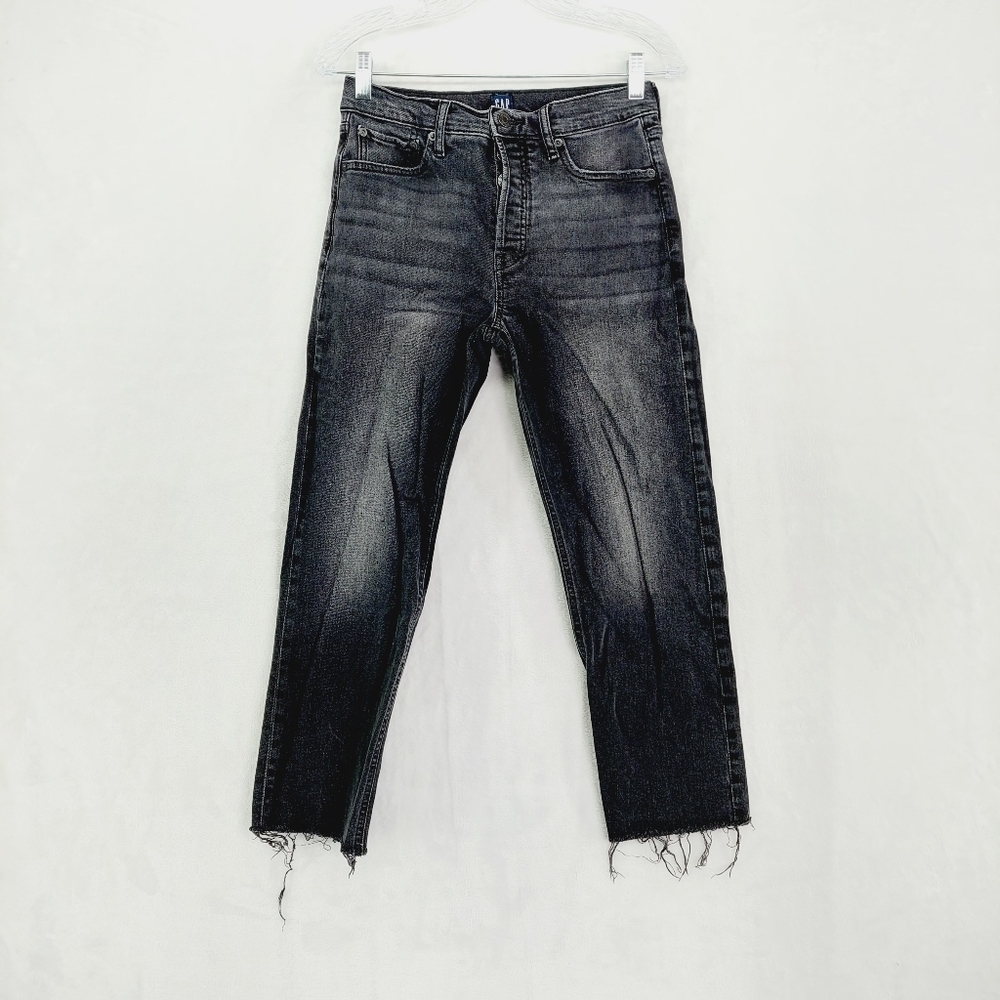 GAP Denim Casual Light Wash Fringe Hem High Waist Fringe Hem Jeans P4385